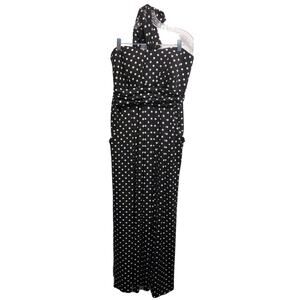 J.f.w. Just for wraps Maxi Polka Dot Dress Neck Tie Plus Size 2X Black